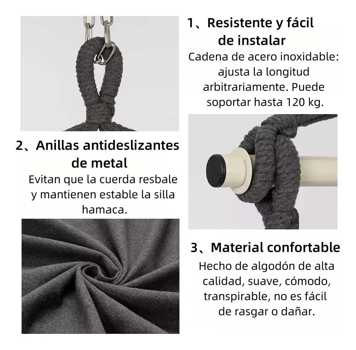 Silla Hamaca Colgante En Columpio +kit Instalación +2 Cojín