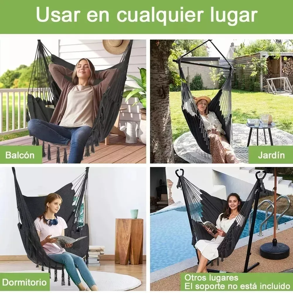 Silla Hamaca Colgante En Columpio +kit Instalación +2 Cojín
