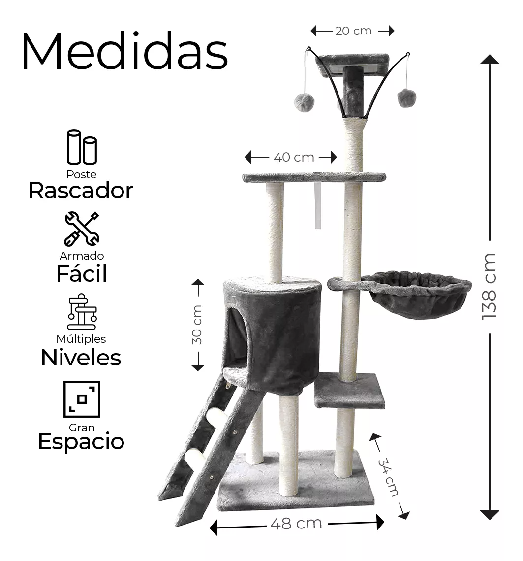 Torre Rascador Árbol para Gatos Color Gris