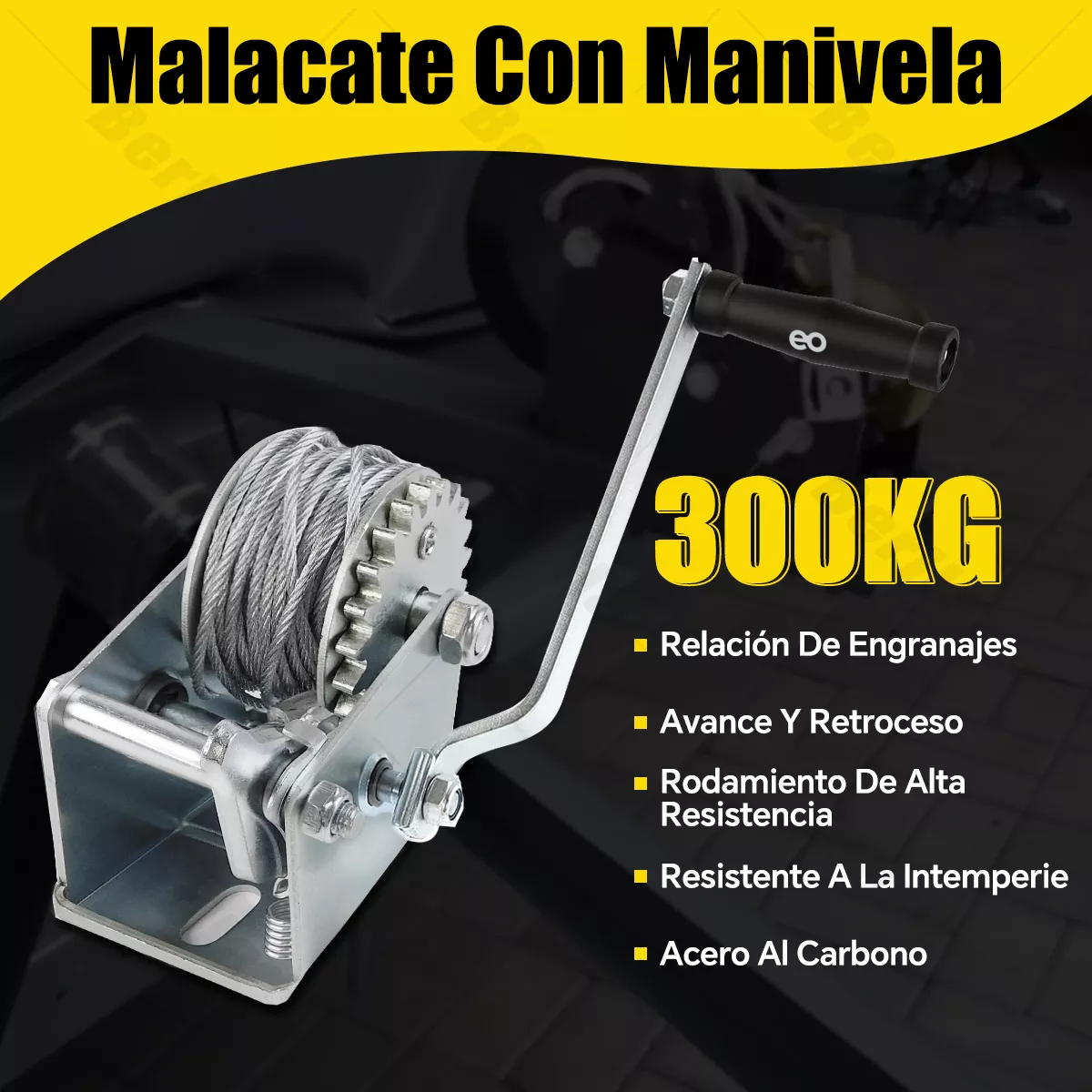Malacate Con Manivela Profesional 300kg Cabrestante Manual