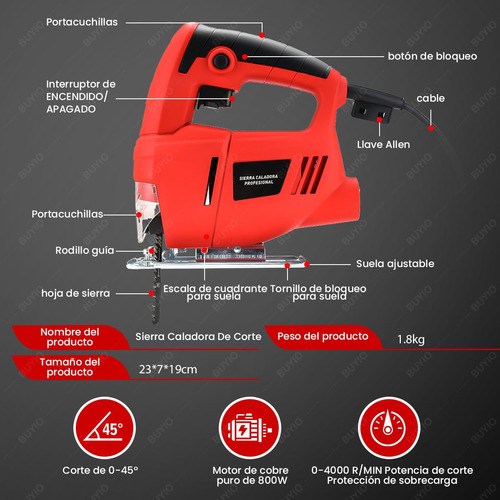 Sierra Caladora Eléctrica De Corte 800w Y 26 Accesorios 110v
