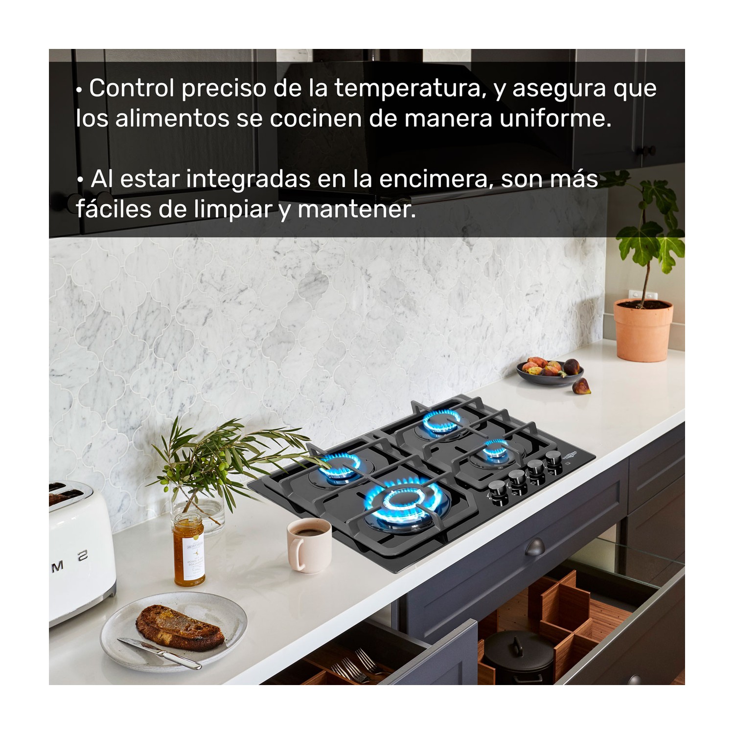 Parrilla de Gas Cristal Templado 4 Quemadores Gutstark