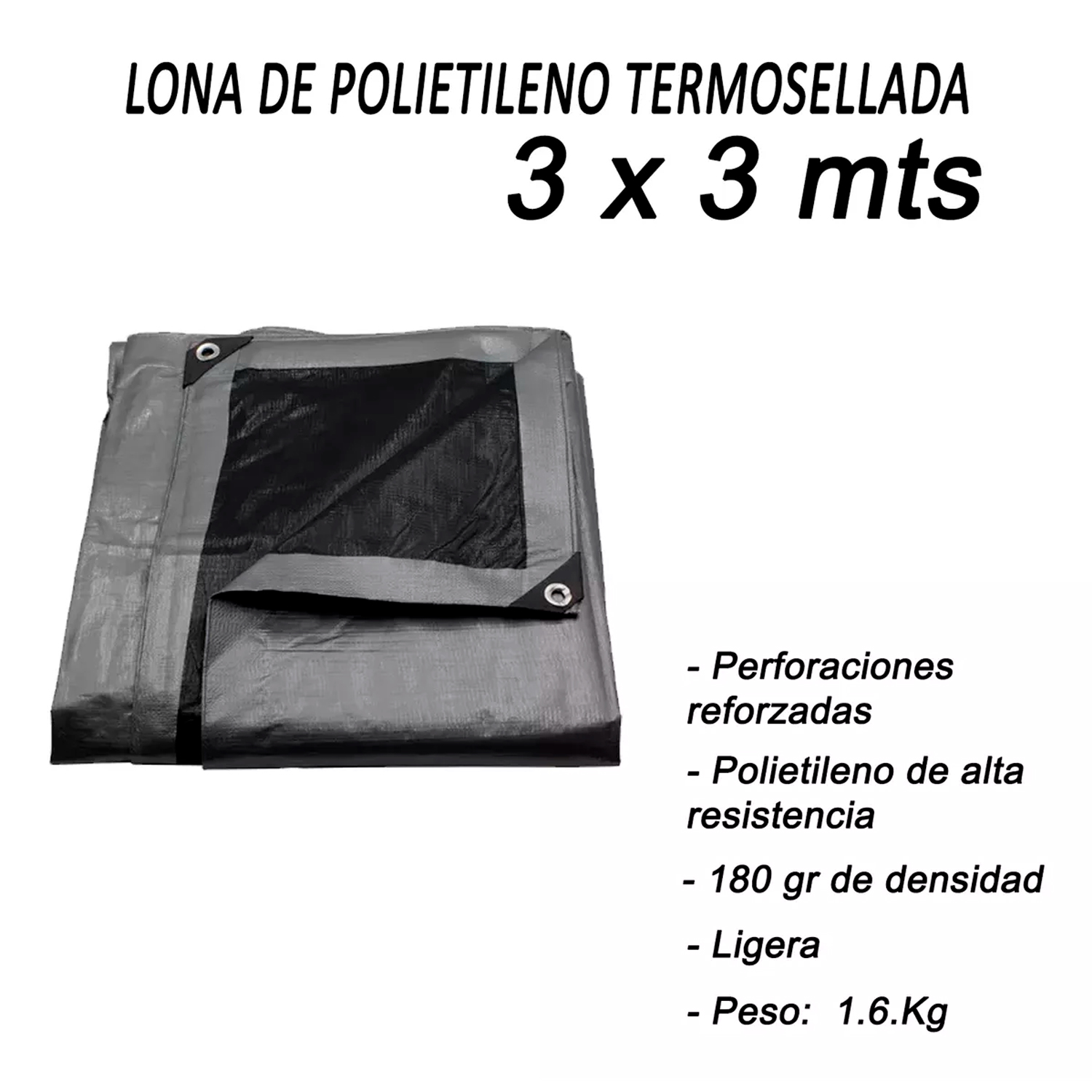 Lona De Polietileno Uso Super Rudo Gris/negro 180 Gr 3x3 M