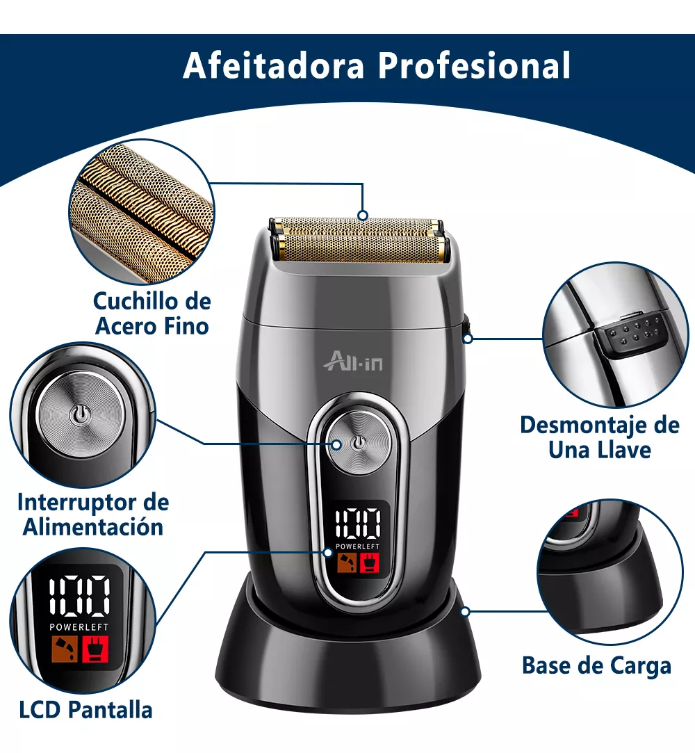 All-in Profesional B-0702bk Rasuradora Eléctrica Afeitadora Barba Recargable Corta al Raz Cortadora Pelo Cabello Color Negro