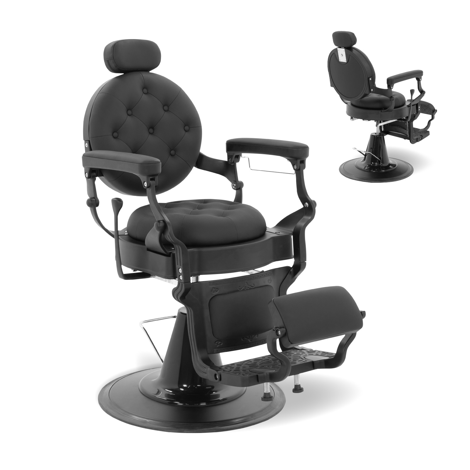 Sillon De Peluquero Antiguo Onof Vintage Reclinable Estetica Color Negro Mate