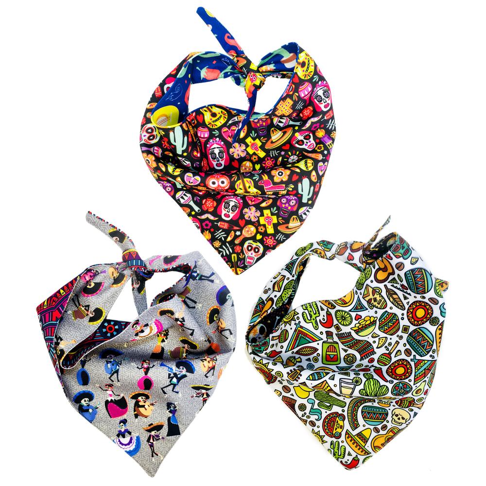 Bandanas para perros set de 3 piezas talla grande - Dia De Muertos
