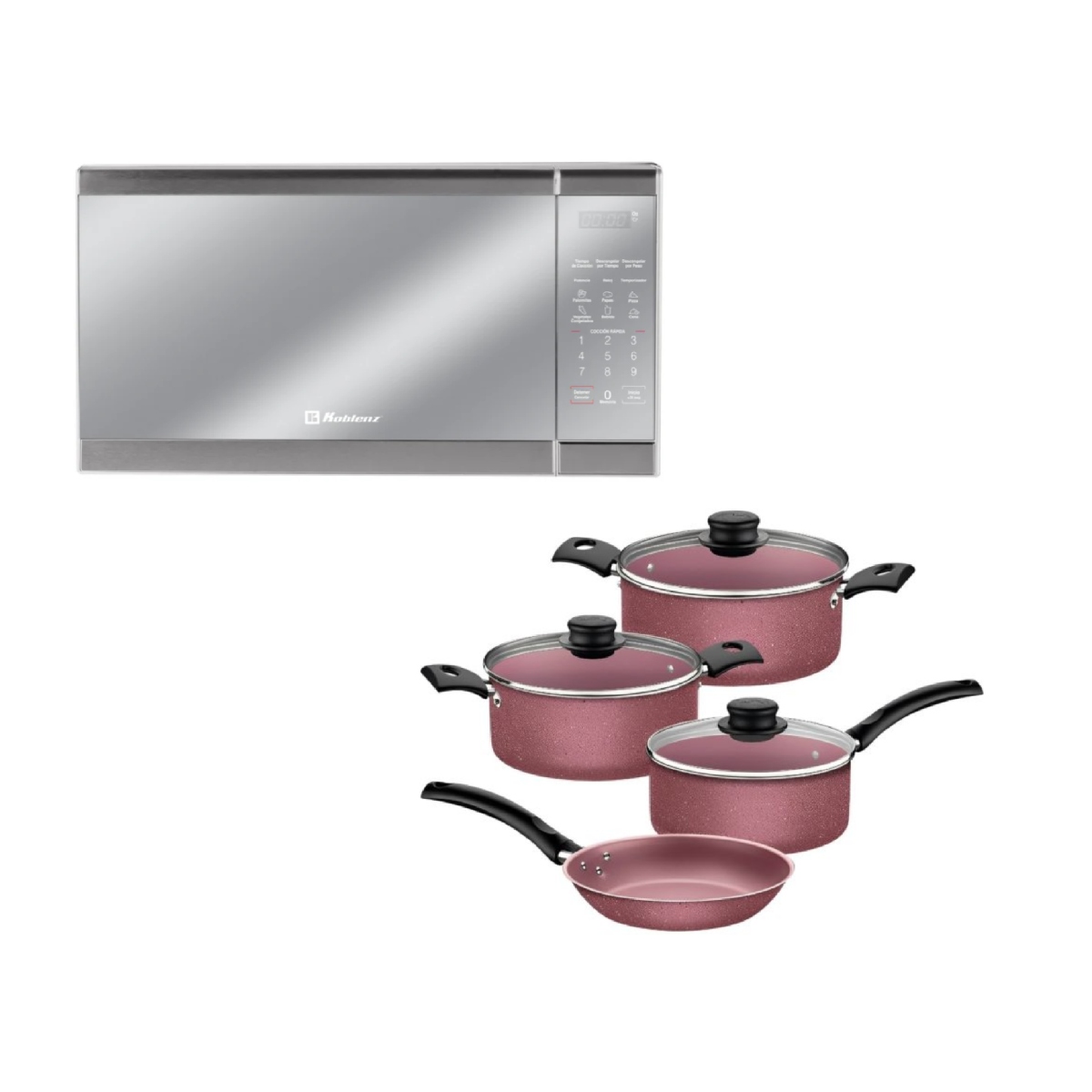 Combo Horno de Microondas Koblenz MWKM-07IRA 0.7P + Bateria Tramontina Turim 7 Piezas Rosa ENDY12