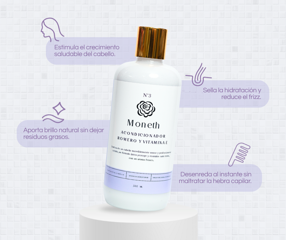 Moneth  Acondicionador de Romero y Vitamina E – Revitaliza y Fortalece tu Cabello desde la Raíz  500 ml