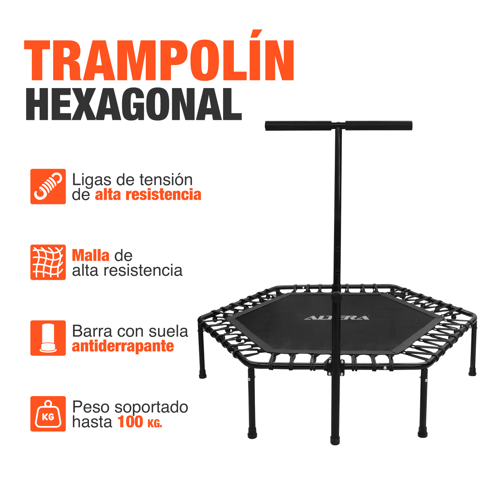 Trampolin Ejercicio Aerobico Altera Fitness Hexagonal Con Barra Agarradera Gym Jumping Aerobics Color Negro