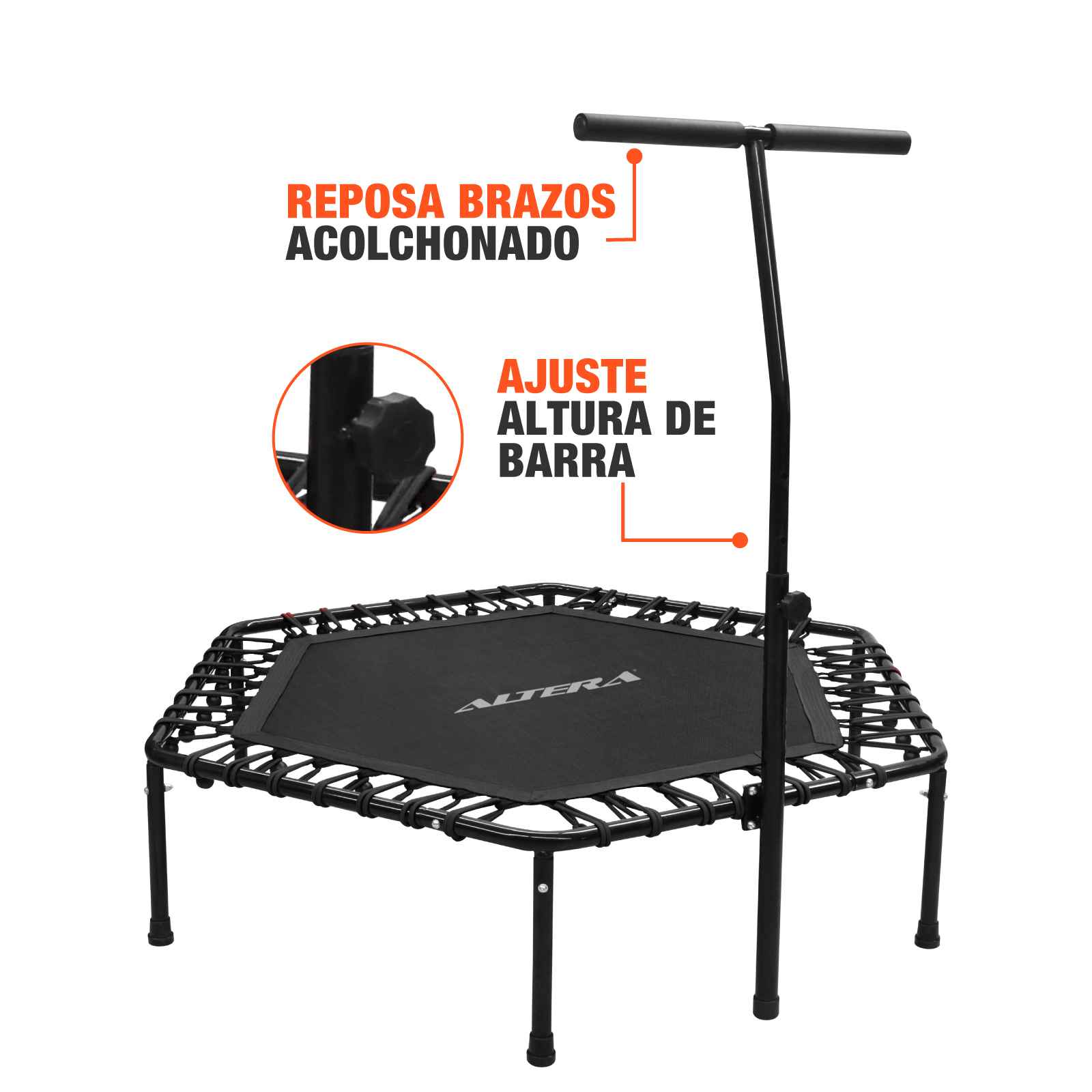 Trampolin Ejercicio Aerobico Altera Fitness Hexagonal Con Barra Agarradera Gym Jumping Aerobics Color Negro