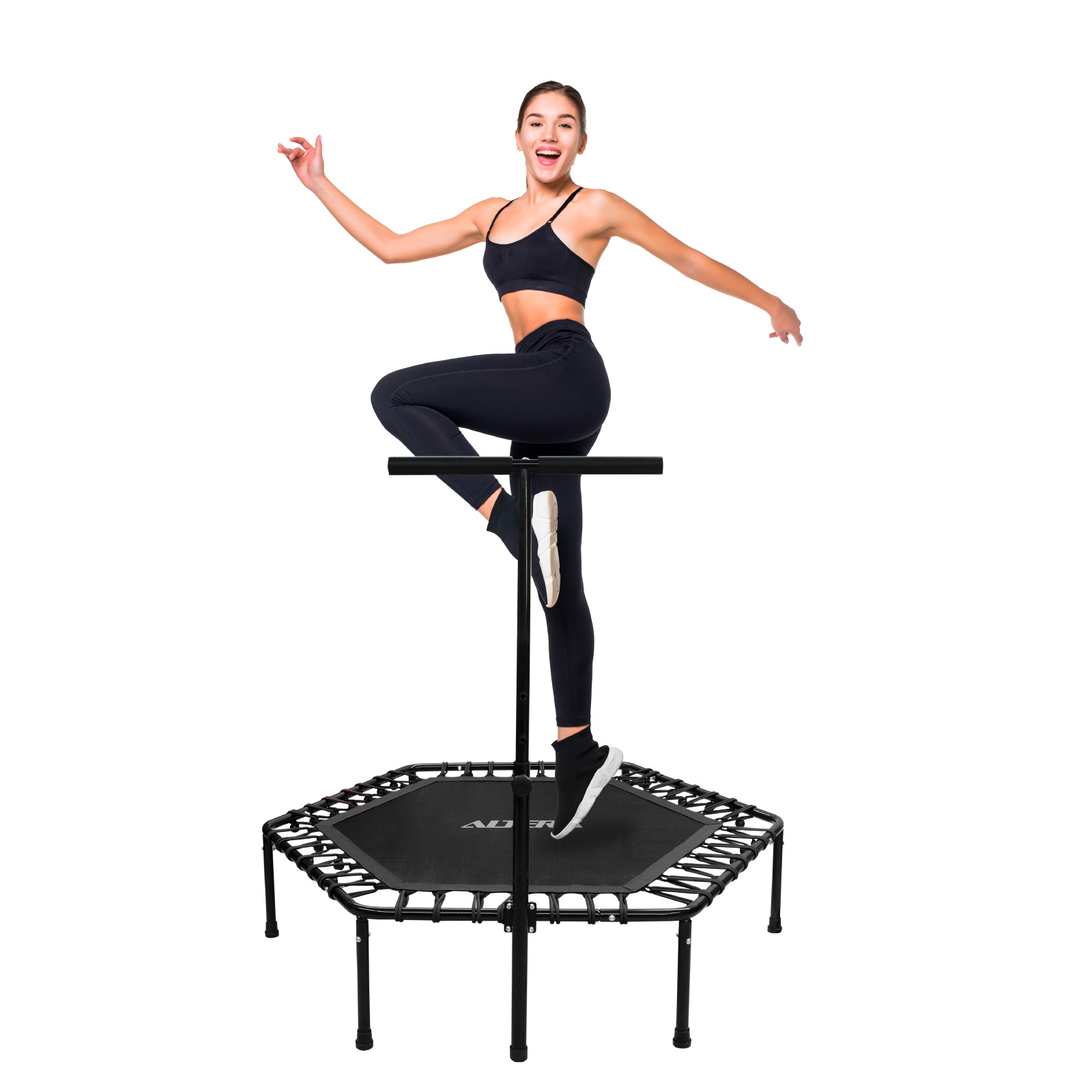 Trampolin Ejercicio Aerobico Altera Fitness Hexagonal Con Barra Agarradera Gym Jumping Aerobics Color Negro