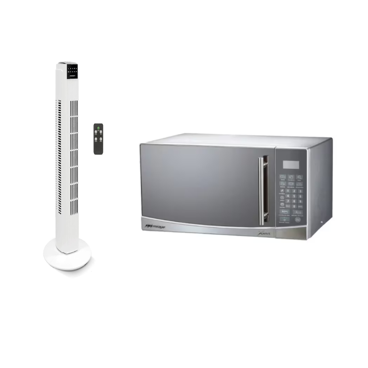 Combo Ventilador de Torre Fussion 32" + Horno de Microondas Mirage MWD020E 0.7 ENDY15