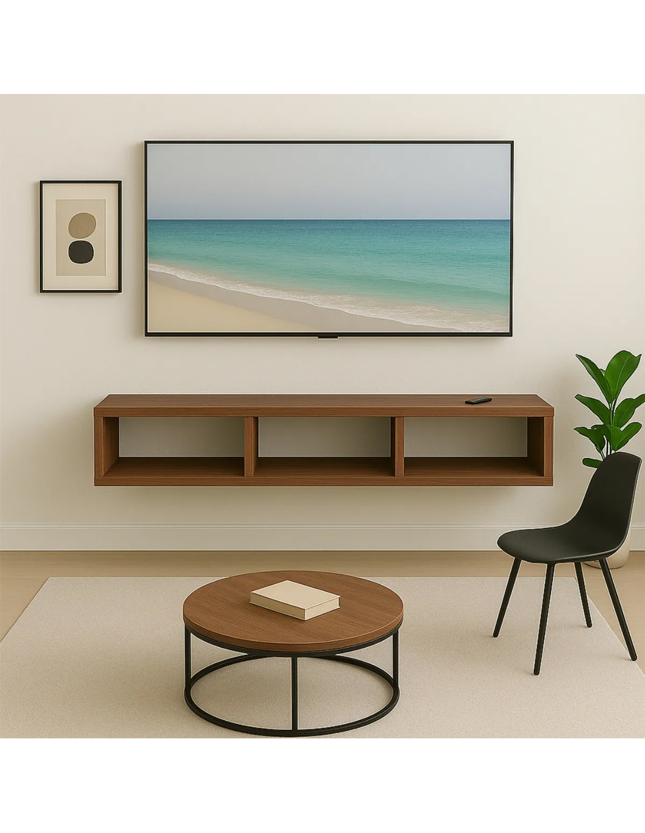 Estante Repisa Tv Flotante Soporte Minimalista 3 Divisiones Color Madera
