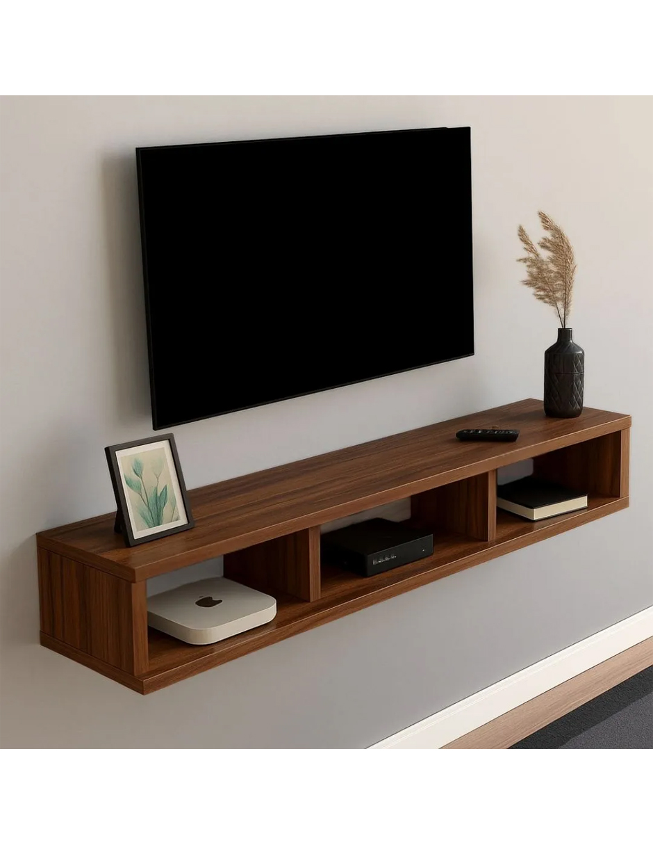 Estante Repisa Tv Flotante Soporte Minimalista 3 Divisiones Color Madera