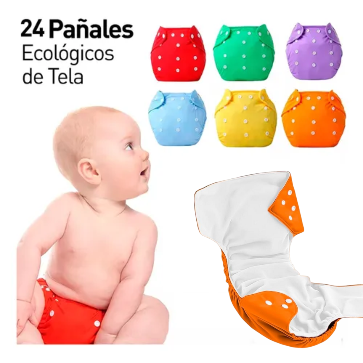 Paquete de 24 Pañales Ecológicos de Tela para Bebés de 0 a 3 Años de Edad, Hanylish