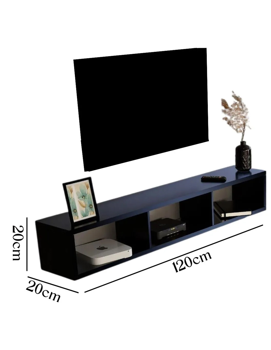 Estante Repisa Tv Flotante Soporte Minimalista 3 Divisiones Color Negro