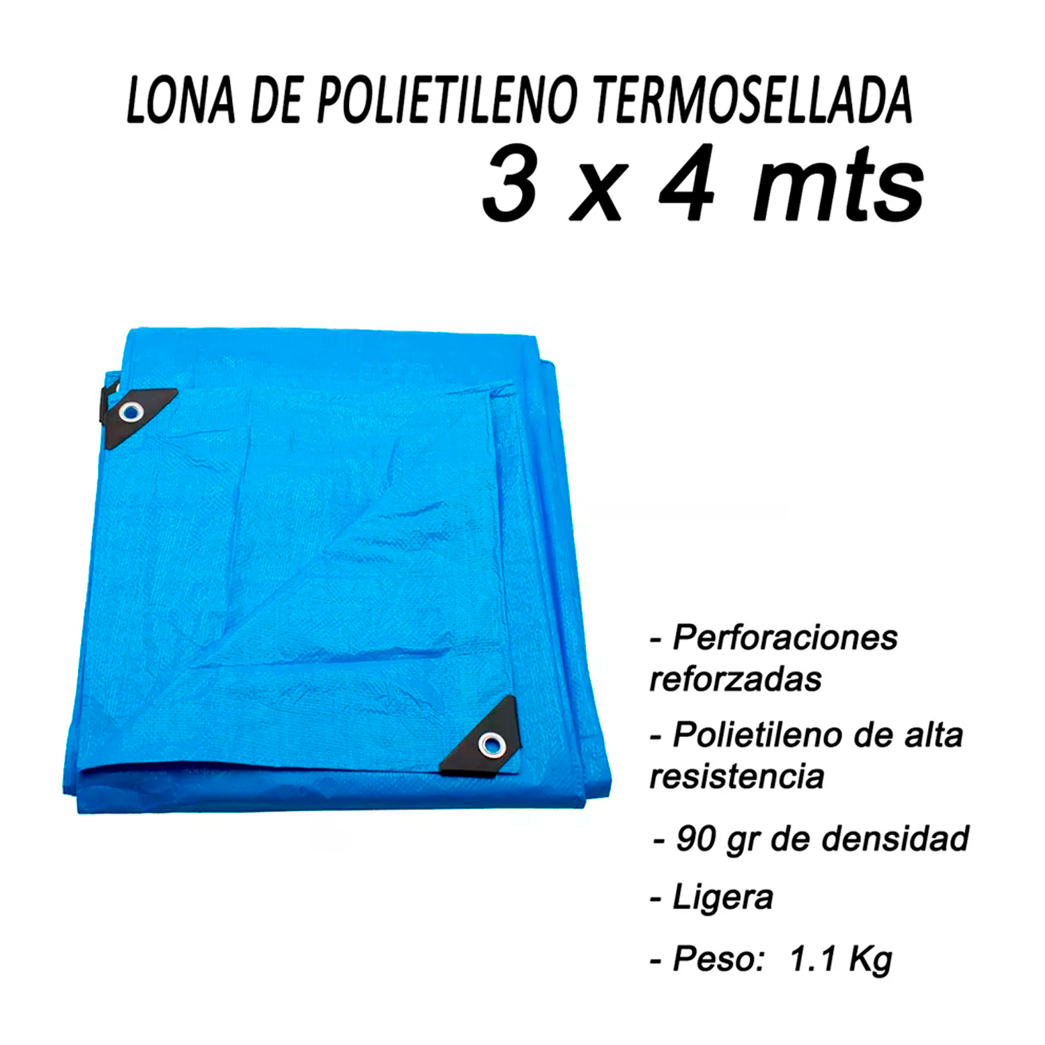 Lona De Polietileno Termosellada Reforzada Azul 90 Gr 3x4 M