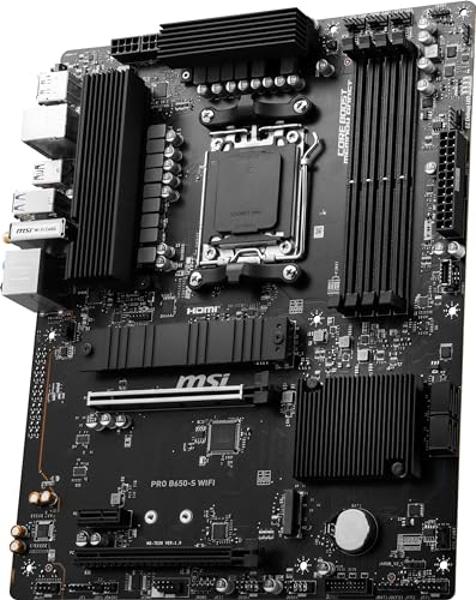 MSI PRO B650-S WiFi ProSeries Motherboard (AMD Ryzen 9000/8000/7000 Series Processors, AM5, DDR5, PCIe 4.0, M.2 Slots, SATA 6Gb/s, USB 3.2 Gen 2, HDMI/DP, Wi-Fi 6E, Bluetooth 5.3, 