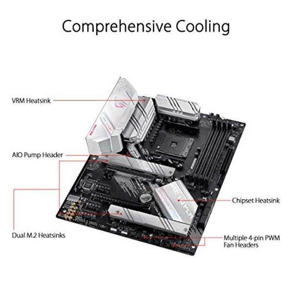 ASUS ROG Strix B550-A Gaming Desktop Motherboard - AMD B550 Chipset - Socket AM4 - ATX - 128 GB DDR4 SDRAM Maximum RAM - DIMM, UDIMM - 4 x Memory Slots - HDMI - DisplayPort - 6 x S