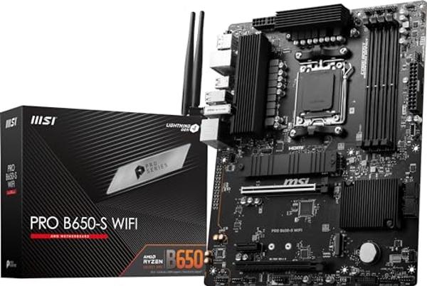 MSI PRO B650-S WiFi ProSeries Motherboard (AMD Ryzen 9000/8000/7000 Series Processors, AM5, DDR5, PCIe 4.0, M.2 Slots, SATA 6Gb/s, USB 3.2 Gen 2, HDMI/DP, Wi-Fi 6E, Bluetooth 5.3, 