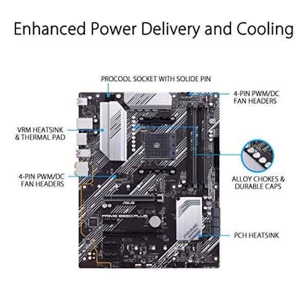 ASUS Prime B550-PLUS AMD AM4 Zen 3 Ryzen 5000 & 3rd Gen Ryzen ATX Motherboard (PCIe 4.0, ECC Memory, 1Gb LAN, HDMI 2.1, DisPlayPort 1.2 (4K@60HZ), Addressable Gen 2 RGB Header and 