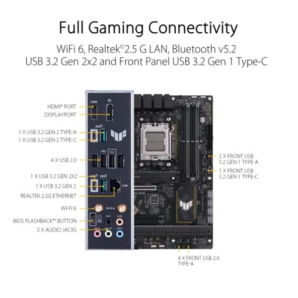 ASUS TUF GAMING B650-PLUS WIFI AMD B650 AM5 Ryzen™ Desktop 9000 8000 and 7000 ATX motherboard, 14 power stages, PCIe® 5.0 M.2 , DDR5 memory, WiFi 6 and 2.5 Gb Ethernet, USB4® suppo