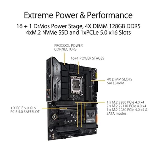 ASUS TUF Gaming Z790-Plus WiFi LGA 1700(Intel 14th,12th &13th Gen) ATX Gaming Motherboard(PCIe 5.0,DDR5,4xM.2 Slots,16+1 DrMOS,WiFi 6,2.5Gb LAN,Front USB 3.2 Gen 2 Type-C,Thunderbo