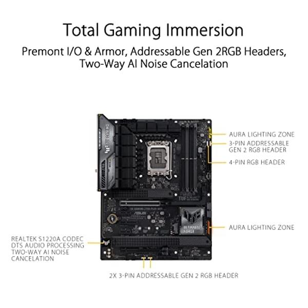 ASUS TUF Gaming Z790-Plus WiFi LGA 1700(Intel 14th,12th &13th Gen) ATX Gaming Motherboard(PCIe 5.0,DDR5,4xM.2 Slots,16+1 DrMOS,WiFi 6,2.5Gb LAN,Front USB 3.2 Gen 2 Type-C,Thunderbo