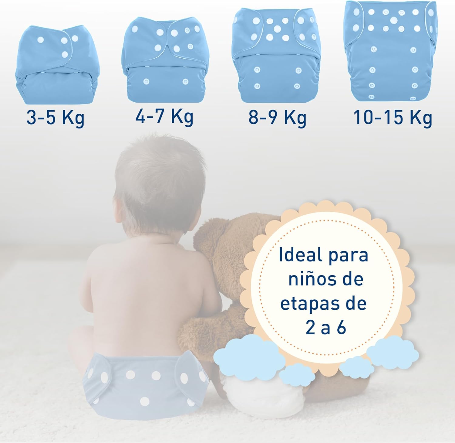 Paquete de 12 Pañales Ecológicos de Tela para Bebe Niño o Niña de 0 a 3 años, Hanylish