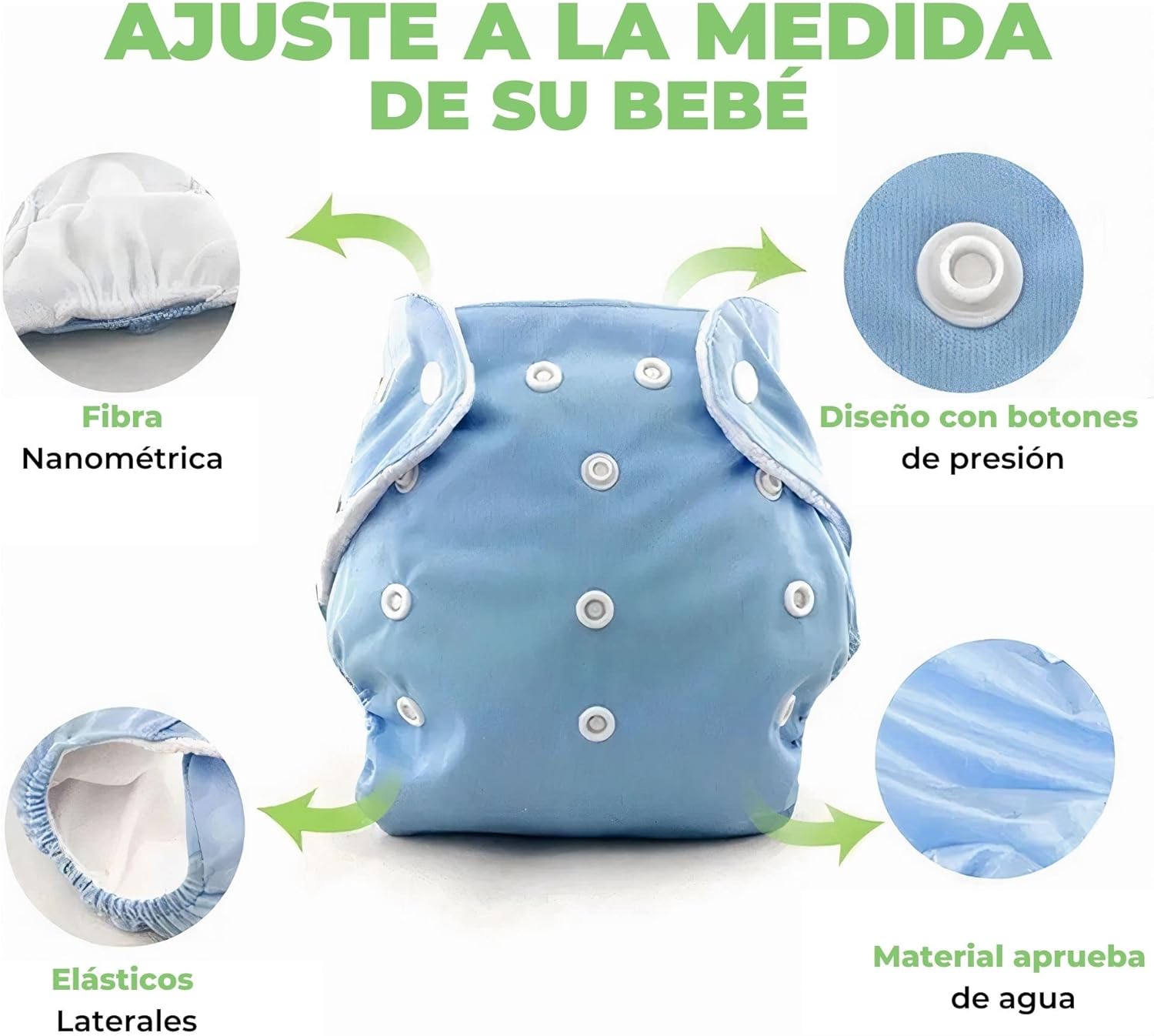 Paquete de 12 Pañales Ecológicos de Tela para Bebe Niño o Niña de 0 a 3 años, Hanylish