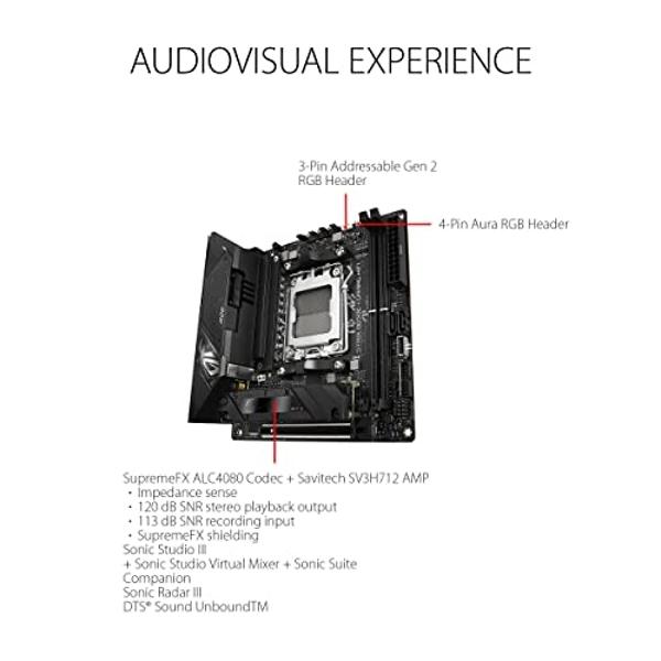 ASUS ROG Strix B650E-I Gaming WiFi AMD B650 AM5 Ryzen™ Desktop 9000 8000 & 7000 mini-ITX mITX Motherboard, 10+2 Power Stages, DDR5, 2X M.2 Slot, PCIe® 5.0, 2.5G LAN, WiFi 6E, USB 3