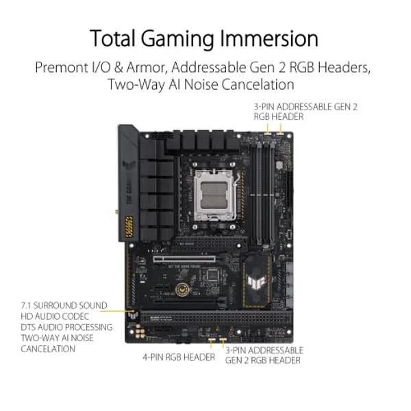 ASUS TUF GAMING B650-PLUS WIFI AMD B650 AM5 Ryzen™ Desktop 9000 8000 and 7000 ATX motherboard, 14 power stages, PCIe® 5.0 M.2 , DDR5 memory, WiFi 6 and 2.5 Gb Ethernet, USB4® suppo
