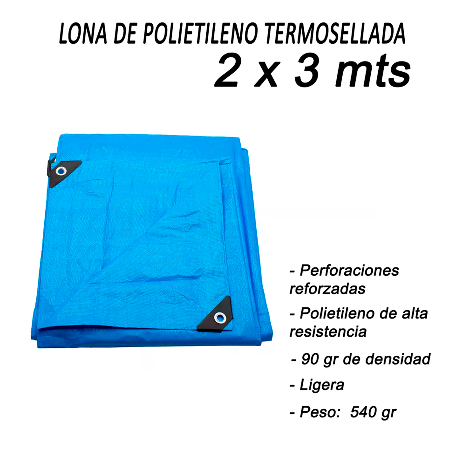 Lona De Polietileno Termosellada Reforzada Azul 90 Gr 2x3 M