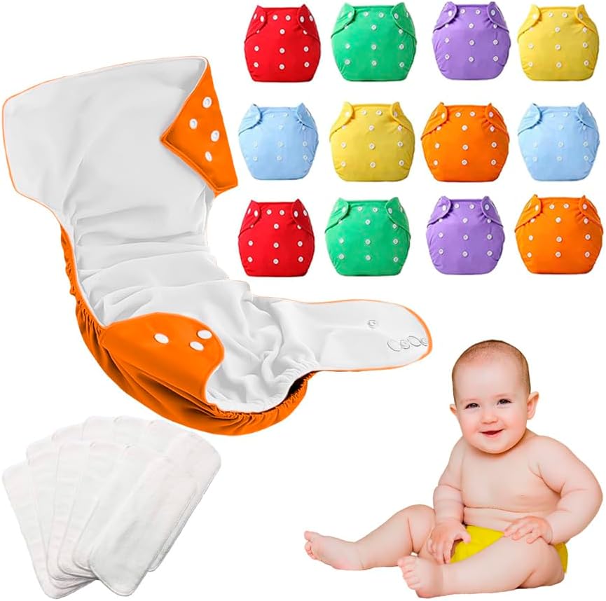 Paquete de 12 Pañales Ecológicos de Tela para Bebe Niño o Niña de 0 a 3 años, Hanylish