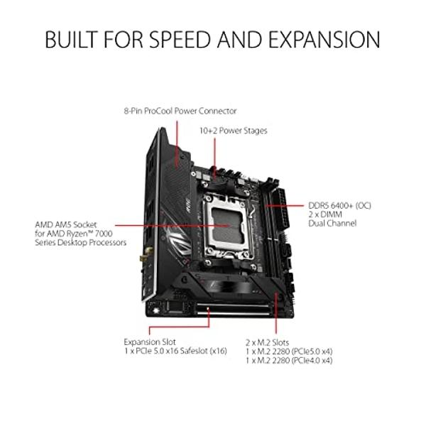 ASUS ROG Strix B650E-I Gaming WiFi AMD B650 AM5 Ryzen™ Desktop 9000 8000 & 7000 mini-ITX mITX Motherboard, 10+2 Power Stages, DDR5, 2X M.2 Slot, PCIe® 5.0, 2.5G LAN, WiFi 6E, USB 3