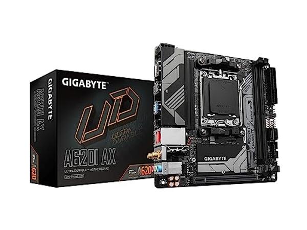 GIGABYTE A620I AX (AM5/ LGA 1718/ AMD/ A620/ Mini-ITX/ 5-Year Warranty/ DDR5/ Single M.2/ PCIe 4.0/ USB 3.2 Gen1 Type-C/Realtek Wi-Fi 6E/ Realtek 2.5GbE/ Q-Flash Plus/PCIe EZ-Latch
