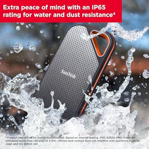 SanDisk 2TB Extreme PRO Portable SSD - Up to 2000MB/s - USB-C, USB 3.2 Gen 2x2, IP65 Water and Dust Resistance, Updated Firmware - External Solid State Drive - SDSSDE81-2T00-G25