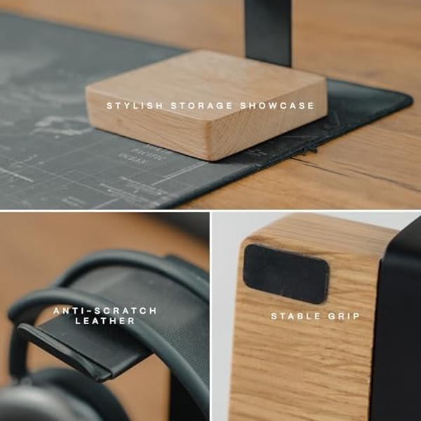 COREMINDED Universal Headphone Stand for Desk, Solid Wood Gaming Headset Stand, Heavy Duty Wooden Headphones Holder, Compatible with Airpods Max and More