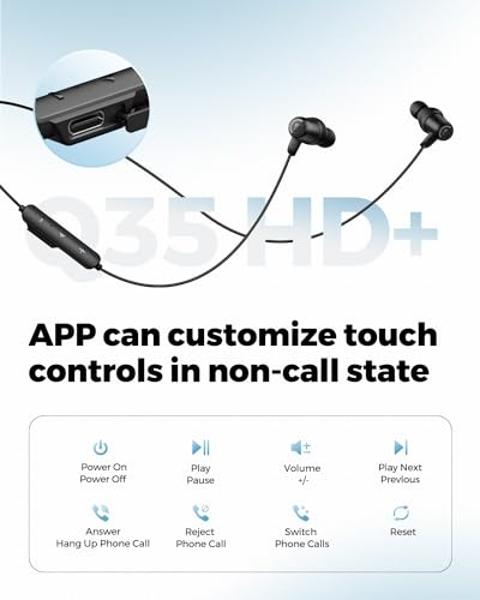 SoundPEATS Q35 HD+ Neckband Bluetooth Headphones, Stable Comfort Wireless Earbuds, Bluetooth 5.2, IPX5 Waterproof Sports Earphones, 17Hrs Dual Magnetic Speaker, Type C, App, QCC304