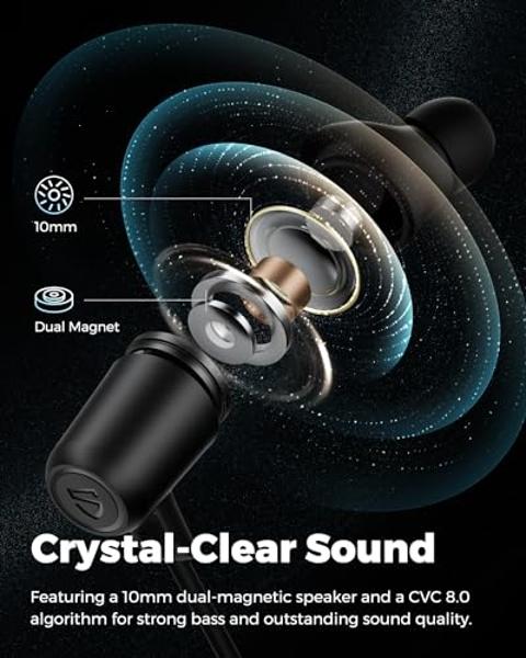 SoundPEATS Q35 HD+ Neckband Bluetooth Headphones, Stable Comfort Wireless Earbuds, Bluetooth 5.2, IPX5 Waterproof Sports Earphones, 17Hrs Dual Magnetic Speaker, Type C, App, QCC304