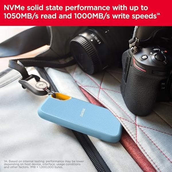 SanDisk 2TB Extreme Portable SSD - Up to 1050MB/s, USB-C, USB 3.2 Gen 2, IP65 Water and dust Resistance, Updated Firmware, Sky Blue - External Solid State Drive - SDSSDE61-2T00-G25