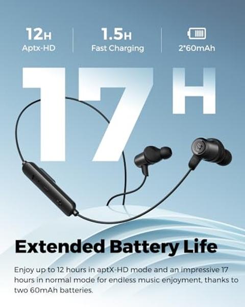 SoundPEATS Q35 HD+ Neckband Bluetooth Headphones, Stable Comfort Wireless Earbuds, Bluetooth 5.2, IPX5 Waterproof Sports Earphones, 17Hrs Dual Magnetic Speaker, Type C, App, QCC304