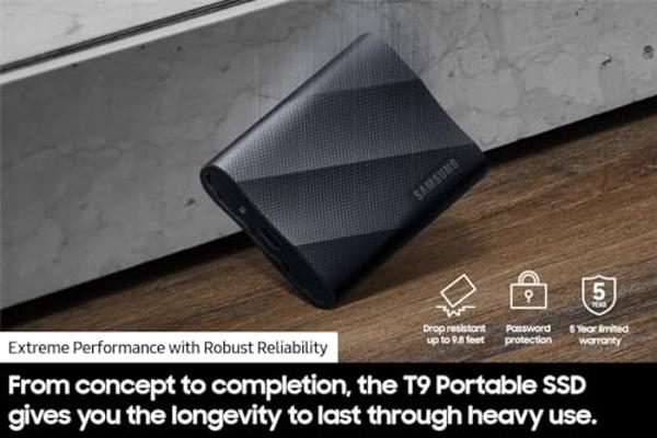 SAMSUNG T9 Portable SSD 2TB, USB 3.2 Gen 2x2 External Solid State Drive, Seq. Read Speeds Up to 2,000MB/s for Gaming, Students and Professionals, MU-PG2T0B/AM, Black