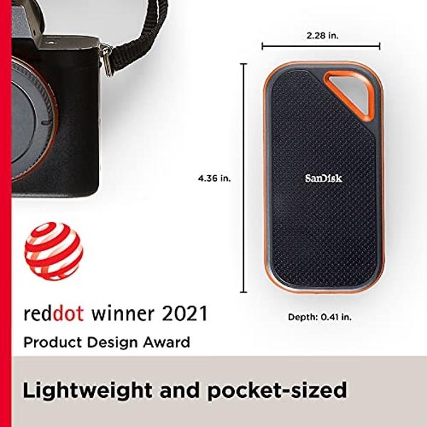 SanDisk 4TB Extreme PRO Portable SSD - Up to 2000MB/s - USB-C, USB 3.2 Gen 2x2, IP65 Water and Dust Resistance, Updated Firmware - External Solid State Drive - SDSSDE81-4T00-G25