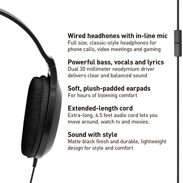 Motorola Sound Moto XT120 Over Ear Headphones Wired with Microphone, in-Line Command Control for Calls - Foldable Wired Headphones with Adjustable Cushioned Headband, Dynamic Bass,