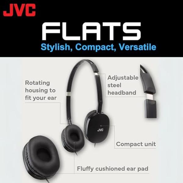 JVC Flats On-Ear Wired Headphones - Flat Foldable Design - 30mm Driver for Powerful Sound - Soft Ear-Pads for Comfort – Steel Headband - Lightweight & Portable - PC/Laptop/Gaming -