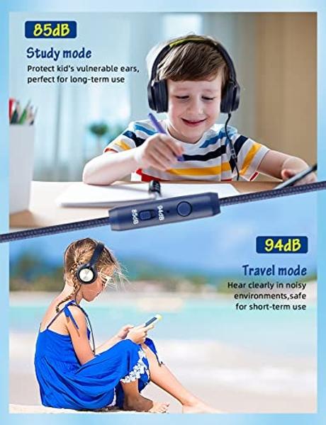 Kids Headphones with Cord , Wired Over Ear Headsets with Microphone Limited Volume 85dB/ 94dB, Portable Wired Headphones for Kids Boys Girls Teens Children Online School/Travel/iPa