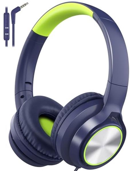 Kids Headphones with Cord , Wired Over Ear Headsets with Microphone Limited Volume 85dB/ 94dB, Portable Wired Headphones for Kids Boys Girls Teens Children Online School/Travel/iPa