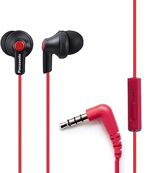 Panasonic ErgoFit Wired Earbuds With Microphone, 3.5mm Jack Headphones with Mic and Call Controller, Ergonomic Custom-Fit Earpieces (S/M/L), for Phones and Laptops - RP-TCM125-KB (