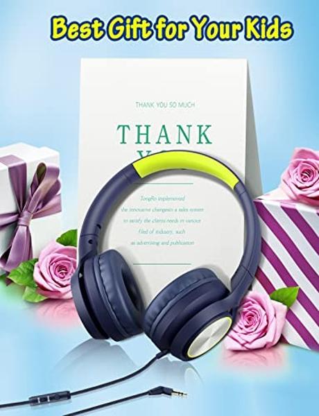 Kids Headphones with Cord , Wired Over Ear Headsets with Microphone Limited Volume 85dB/ 94dB, Portable Wired Headphones for Kids Boys Girls Teens Children Online School/Travel/iPa